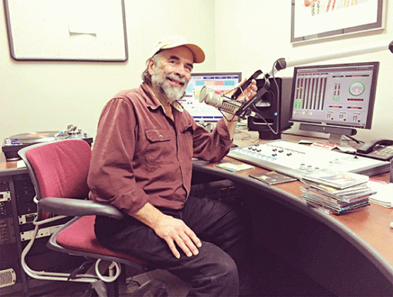 Lee Kleinpeter in the KRVS studio in 2016, where he produced some of his most popular radio shows. (Photo by KRVS Public Media)