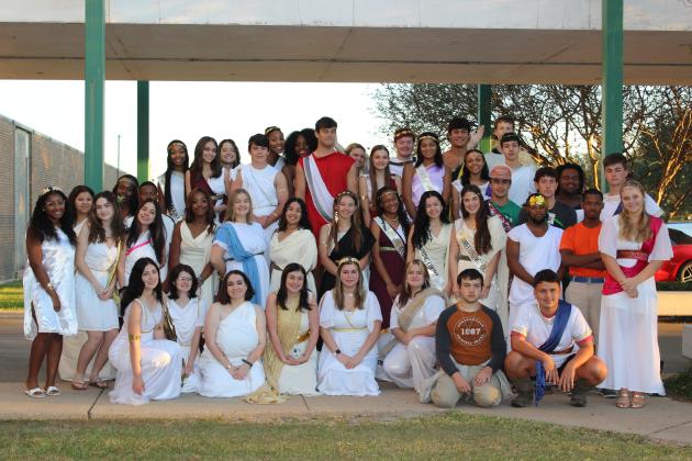 Eunice High seniors dressed in togas Monday.