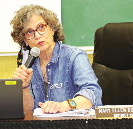 St. Landry Parish School Board member Mary Ellen Donatto is shown at Monday’s meeting. (Photo by Harlan Kirgan)