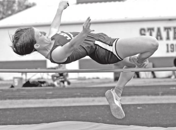 St. Edmund’s Ellie Manuel won the girls high jump at the St. Landry Parish meet with a leap of 4-6. (Photo by Tom Dodge)