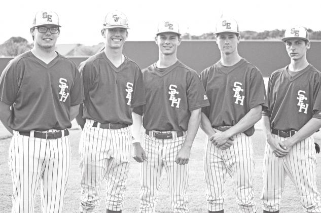 The St. Edmund baseball seniors were honored before Thursday’s game. From left, are Remi Guillory, Henry Brown, Wesley Driggs, Gus Brown and T.J. Deshotel. Senior Branden Albarado was not able to attend the ceremony. (Photo by Tom Dodge)