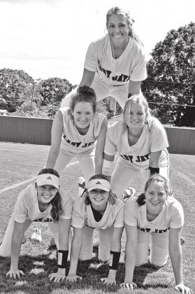 The St. Edmund softball seniors enjoy a light moment making a pyramid before Monday’s game. Bottom row, from left, are Anna Belle Fontenot, Sarah Duplechain and Rebecca Benoit. Middle row, from left, are Hannah Benoit and Jacey Cobb. On top is Mary Beth Lafleur. (Photo by Tom Dodge)
