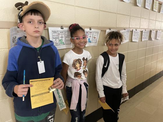 Fourth graders at East Elementary, from left, Taygon Bond, Meeyah Celestine and Branson Fontenot were presented AR awards. These students are in Annetta Papillion’s class.