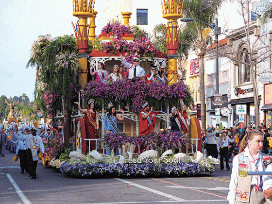 Louisiana’s “Celebration Riverboat”, winner of the 2023 Showmanship Award, cruises the streets of Pasadena, California, during the 134th Rose Parade with Lt. Gov. Billy Nungesser at the helm. (Submitted photo)