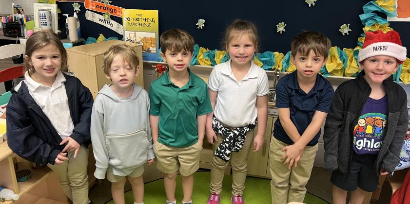 Students in Aimie Fontenot’s class at Highland were honored as Perfect Attendance recipients. From left, are Anna-Grace Vidrine, Sage Crochet, Alec Huckaby, Hayden Jenkins, Kohen Huckaby and Parker Rodriguez.
