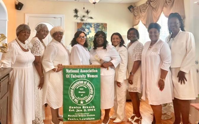 Members at anniversary on Saturday Leila Adams, left, Carolyn Baldwin, Denise Antoine, Philomena Bernard, 41 year Charter member; Chiquita Thomas, Angela N. Williams, new member; Gloria Malbrough, President Shelsy Williams, and 2nd Vice President and hostess Patricia D. Harrison. Not pictured is Joyce Neville.