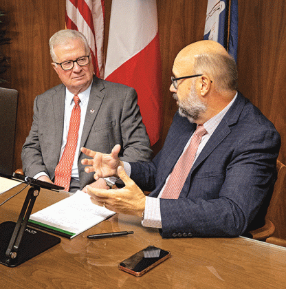 UL Lafayette has joined the Agence Universitaire de la Francophonie, becoming the country’s first member of the international network of French-speaking universities and research institutions. Dr. Fabrice Leroy, right, a professor of French and Francophone Studies, will be the University’s AUF liaison. He and Dr. Joseph Savoie, University president, recently visited with AUF representatives during a virtual welcome meeting. (Photo by Doug Dugas / University of Louisiana at Lafayette)
