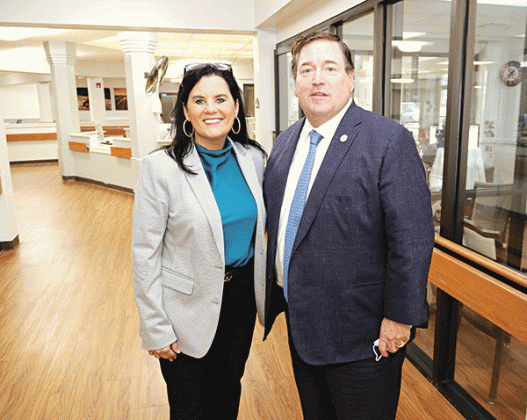 Eunice Manor administrator Nickie Toups and Lt. Gov. Billy Nungesser in the nursing home on Tuesday. (Photo by Harlan Kirgan)