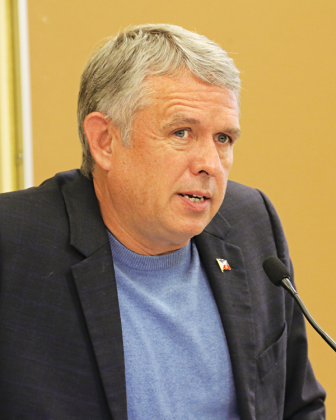 Bill Rodier, St. Landry Parish Economic Development executive director, explains a tax situation at Monday’s School Board meeting. (Photo by Harlan Kirgan)