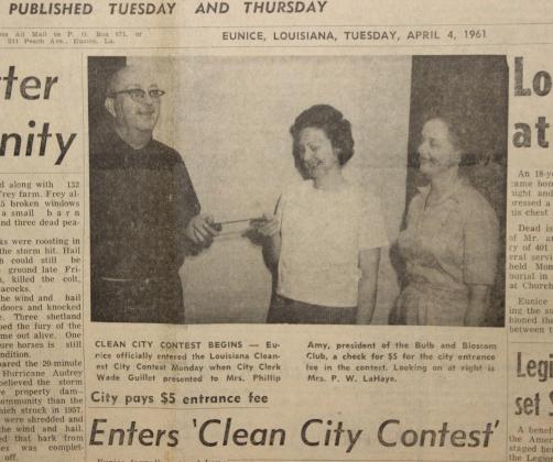 Eunice City Cleanest Contest begins, April 4, 1961