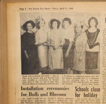 Eunice Bulb &amp; Blossom Garden Club officers, April 11, 1963