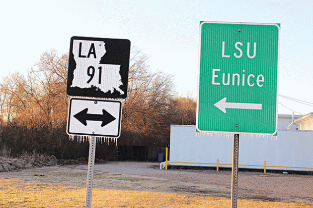 Icicles formed on road road signs after Monday’s rain quickly froze as temperatures plummeted in the afternoon. Morning lows on Tuesday and Wednesday dipped into the upper teens.  (Photo by Myra Miller)
