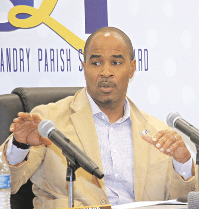 St. Landry Parish school superintendent Milton Batiste III said the district has a deadline to act on its failing schools by March. He is shown at a School Board retreat on Saturday. (Photo by Harlan Kirgan)