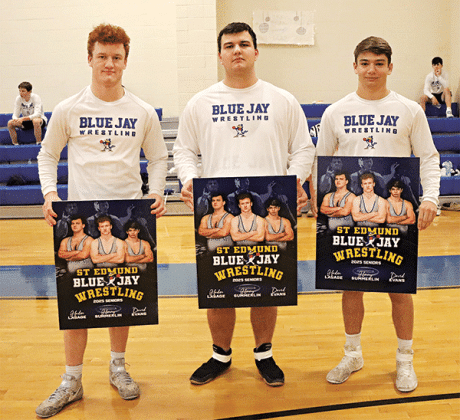 St. Edmund High senior wrestlers are Henry Summerlin, Hayden Lasage, David Evans. (Submitted photo)