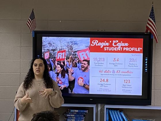 Camille Bourque, Admissions Counselor from University of Louisiana at Lafayette, presented and discussed different topics to juniors at St. Edmund High.