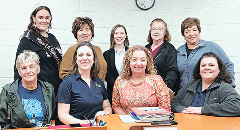The La. Swine Festival Association elected its officers and board members recently following their meeting held at Basile Town Hall.  They are, from left, seated, Janice Ashford, Josie Laird, Madeline James-Battles and Melissa Bergeron Clavier. Standing, from left, are Lacey Lemmons, Janell Ashford, Evangeline Parish Tourism director Elizabeth West, Susie Lopez and Cindy Smith. Not pictured is Patricia Spears. (Photo by Darrel LeJeune/The Basile Weekly)