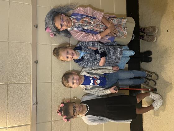 Angela Williams’ kindergarten students at East Elementary dressed for the 100th day of school. From left, are Zariah Williams, Brantley Briscoe, Lorianna orris and Alayah Latiolais. (Submitted photo)