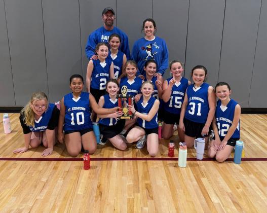 St. Edmund basketball teams earned League Championships on Feb. 5. Fifth grade girls included Amelia Wilson, Chloe Glaze, Amelia Daggett, Amelie Vidrine, Annastyn Fruge, Camille Fontenot, Aubrey Zaunbrecher, Mary Grace Brown, Lillian Habetz, Anne Marie Bourgeois, Maria Wimberly and Coaches Gabriel Bourgeois and Ceslie Habetz. (Submitted photos)