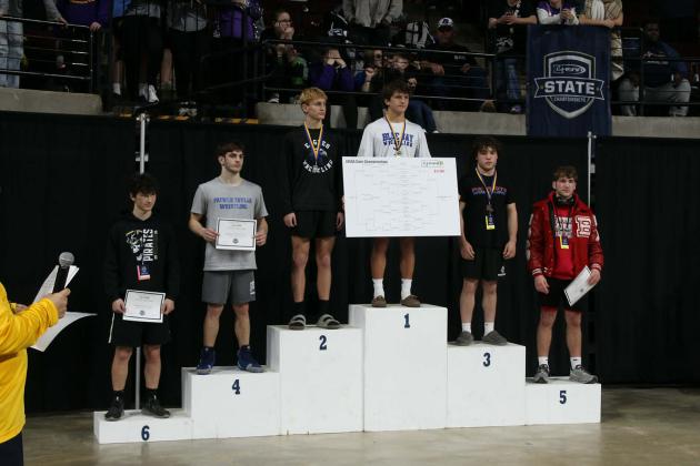 Leading the way once again was Cooper Berzas at 144 pounds. The sophomore captured his second state championship and became a three-time state finalist. Berzas finished the season 32-6 and has already surpassed 75 career victories. Berzas is pictured fourth from left. (Submitted photos)