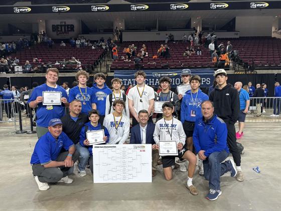 St. Edmund High Wrestling Team. Kneeling in from left are Jason Sonnier, Garrett Berzas, Ross Leger, Cooper Berzas, Shane LeBleu, Xander Langlinais and Denny Reed. In back from left are Charles Sonnier, Wesley Reed, Davis Manuel, John-Wesley Sonnier, Landen Marcantel, Dominic Briscoe, William Brown, Michael Perron and Owen Cart.
