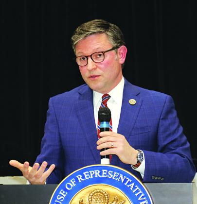 U.S. Rep. Mike Johnson, R-Benton, speaks at a town hall held in Opelousas on Monday. Johnson represents the 4th Congressional District, which now includes all of St. Landry Parish.