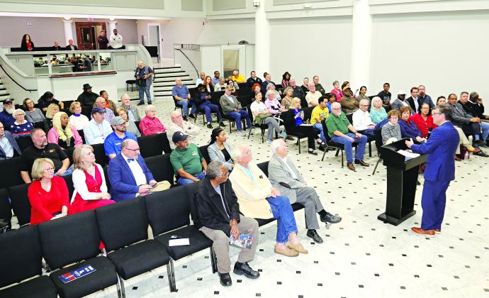 U.S. Rep. Mike Johnson speaks at the Delta Grand Theatre in Opelousas on Monday.