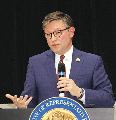 U.S. Rep. Mike Johnson during a town hall meeting at the Delta Grand Theater in Opelousas in February 2023. Johnson was elected last week at House speaker. (Photo by Harlan Kirgan)