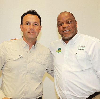 The new St. Landry Parish Council leadership team, from left, Coby Clavier, vice chairman, and Jerry Red, chairman, were elected at Wednesday’s Council meeting in Opelousas. (Photo by Harlan Kirgan)