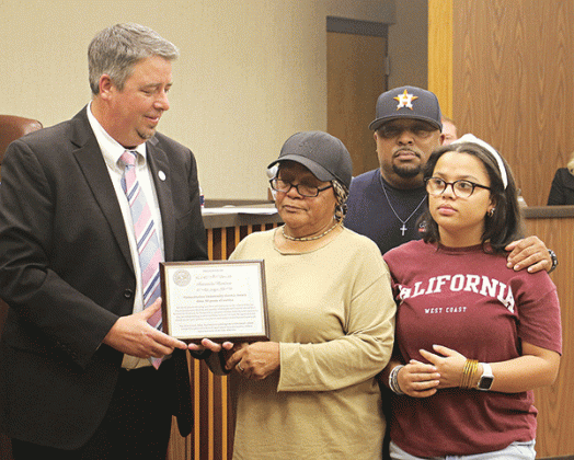 From left, are Mayor Scott Fontenot, Antoinette Harrison, Mingo Harrison and Anne Harrison.