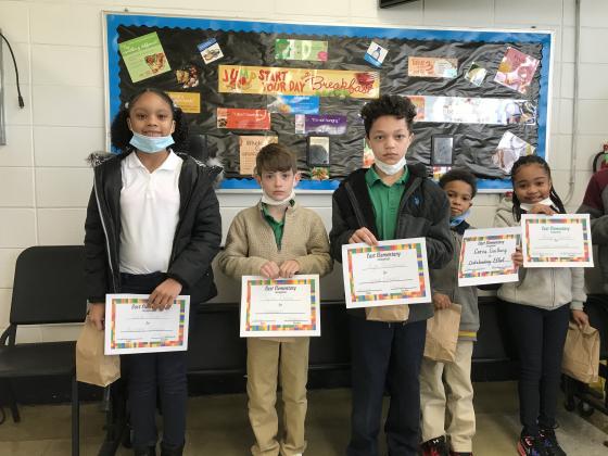 Third  graders at East Elementary receiving awards at a Special Celebration were recognized. From left, are Laila Jordan, left, Sylas Brown, Kyler Thibodeaux, Corey Guillory  and Alaiyah Fontenot.