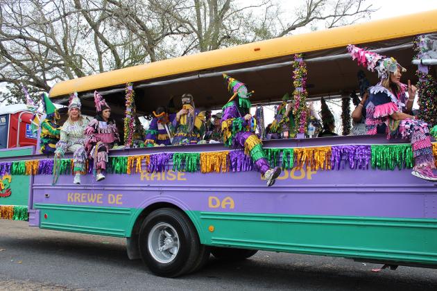 A Mardi Gras bus load of Revelers