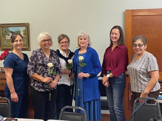 The Bulb &amp; Blossom Garden Club welcomed LGCF District VII Director Ammy Taylor to its February meeting. From left are Christie Spekschate, hostess; Fran Guillory, Connie Thibodeaux, Pam Qurk, all past club presidents; Ammy Taylor, and Donna Baltakis, club president.