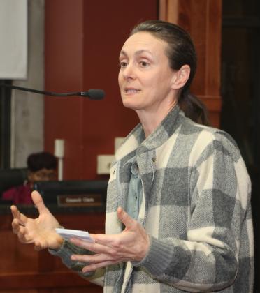Kimberly Culotta, of the Atchafayala Basinkeepers speaks at the Feb. 19 St. Landry Parish Council meeting. (Photo Harlan Kirgan)