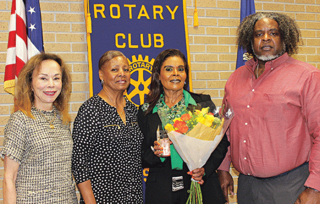 Angelia Guillory is the 2023 Eunice Rotary Club’s Citizen of the Year. Rotarians accept nominations every year for its Citizen of the Year. Guillory is with Nancee Sorenson, LSUE chancellor and Rotary president; Jerry Ann Vital of Lake Charles, a cousin of Guillory; and Sherby Guillory Jr. of Houston, Guillory’s brother. (Photo by Myra Miller)