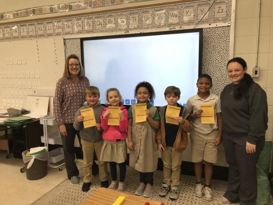 East Elementary first grade students in Caitlyn Estes’ class earned AR awards. From left, are LaGrange, Asher Robinson, Evangeline Manual, Zillah Meyers, Blayne Daigle, Drayden Cesar and Estes.