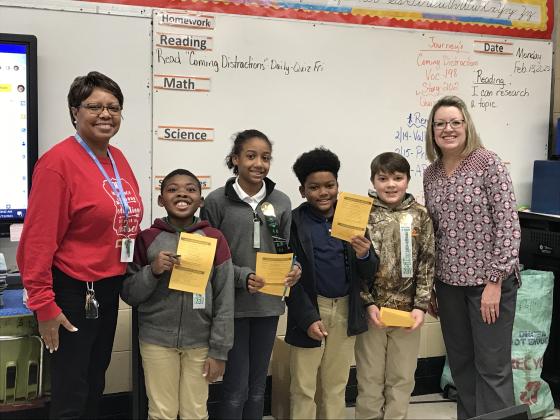 Annetta Papillion’s fourth grade students received AR awards. From left, are Jayden Joseph, Ava Cormely, Travis Reed, Weston Holford, and LaGrange.