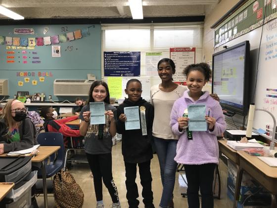 Students at East Elementary were recognized for their accomplishments in the AR (Accelerated Reading) program for reaching set goals. Those students included, from left,   fourth graders, from left, Brooklyn Ortego, Treal Dupre, Mayria Ledet, fourth grade teacher, and Shanniya Daugherty.