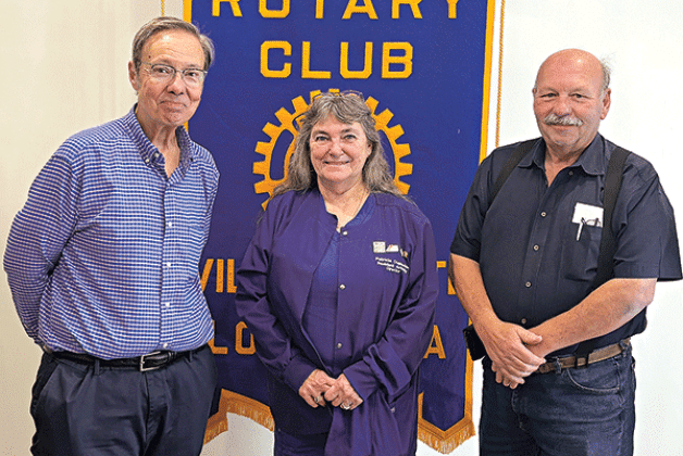 From left are KVPI General Manager Mark Layne, Heritage Manor activity director and Rotarian Pat Duplechin, and Rotary President Bob Manuel. (Ville Platte Gazette photo by Tony Marks)