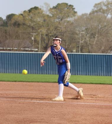 St. Edmund softball player Gracie Gaspard pitched four innings Saturday for the Lady Jays striking out seven and walking two (zero earned runs). In the fourth inning, the Jays 15 run ruled Rapides with a final score of 16-1. (Photo by Amy Myers)