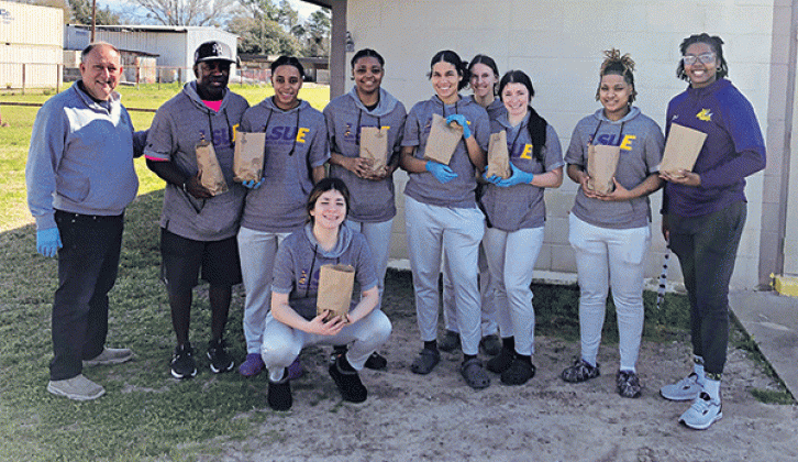 There was a barbecue burger fundraiser sale to benefit the LSUE Women’s Basketball team. The luncheon fundraiser was held at the VFW Hall on Bobcat Drive on Feb. 21. Coach Jamel Samuels extended a “Thank you” to the community of Eunice for supporting the team, and gave a special “Thank you” to the Eunice Community Health Clinic and Glynn Michaud. From left, are Randall Vigee, Basile State Bank; Head Coach Samuels; Kaylan Jack; Tierra Sylvas; Rylie Bergeron; and behind Bergeron is Brynn Hardie, Dayla Simon,