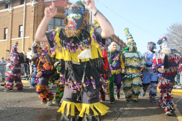 The Courir de Mardi Gras arrives to downtown Eunice.