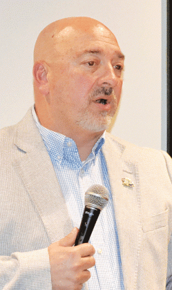 Acadia Parish Sheriff K.P. Gibson addresses a meeting of the Rotary Club of Crowley.