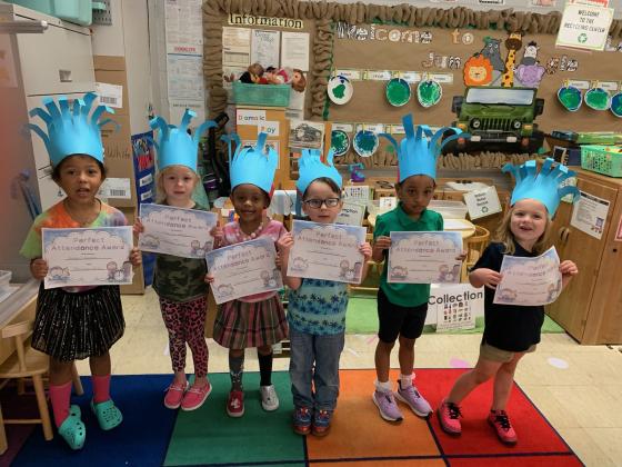 Karla White’s students at Highland Early Learning Center were named Perfect Attendance for February. From left, are Avalynn Guillard, Addelyn Welch, Sophia Dupre, Jackson Fontenot, Milan Mathews and Brielle Moore.
