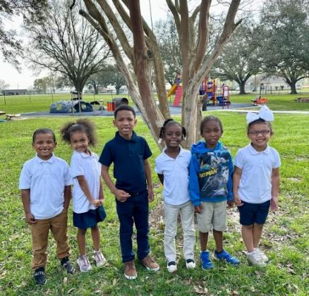 Mary Bushnell’s pre-k students at Highland were recognized for Perfect Attendance for February. From left, are Mason Skinner, Arlee-Ana Chevis, Brandon Robinson, Zachariah Doucet and Kenzlie Clark.