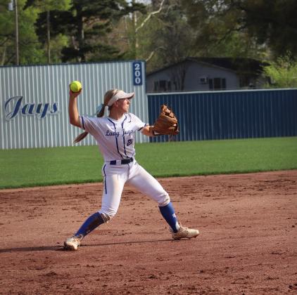The St. Edmund sent East Beauregard home defeating them 17-2 with a 15 run rule in the third inning. Pictured is Kourtney Lavergne catching a ball at third base and throwing it to make the out a first base. (Photo by Amy Myers)