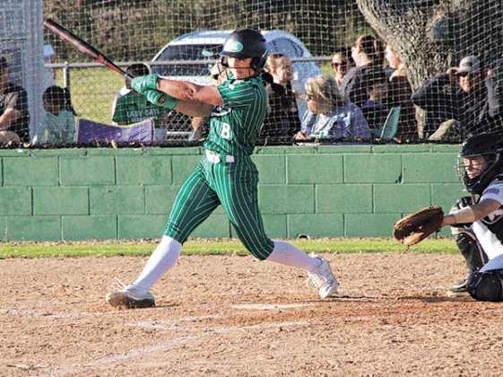 Senior first baseman Brooklyn Darbonne takes a swing at a pitch. Darbonne has been a vital part of Eunice’s potent lineup this season.