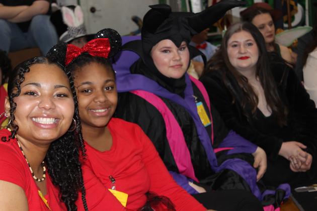 Sy’nara Guillory, Daniyan Jones, Maddison Eason and Cassidy Vance watch performances during the Eunice High Renaissance Pep Rally.