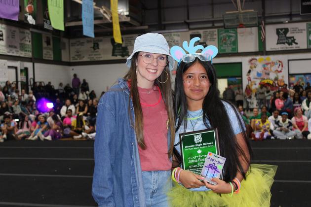 Winning the distinguished Pierre Martel Rockstar Award was Juana Rosales, a junior. She is pictured with Social Studies teacher Jade Fontenot.