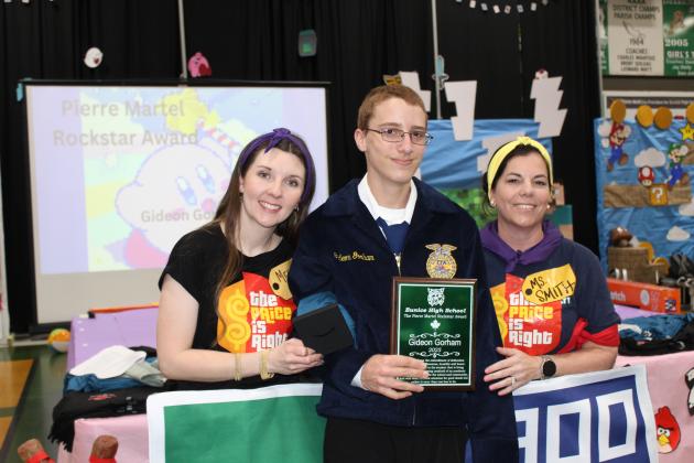 Winning the Pierre Martel Rockstar Memorial Award was Gideon Gorham, a freshman. Gorham is pictured with Jade Fontenot, left, and Rachel Smith, right.
