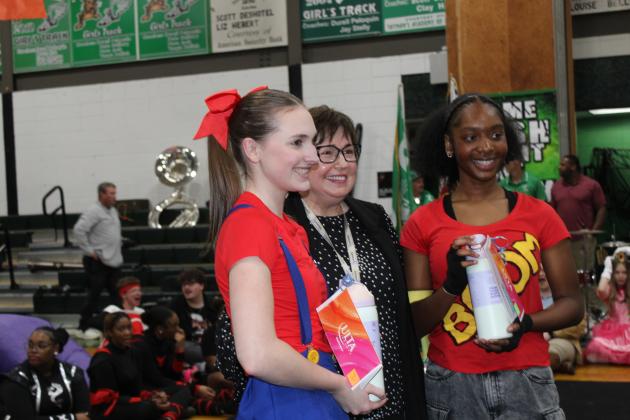Two of Eunice High School’s Top Cat awardees were Vivian Andrus, left, and Fajah Guillory, both seniors. They are pictured with Principal Irma Trosclair.
